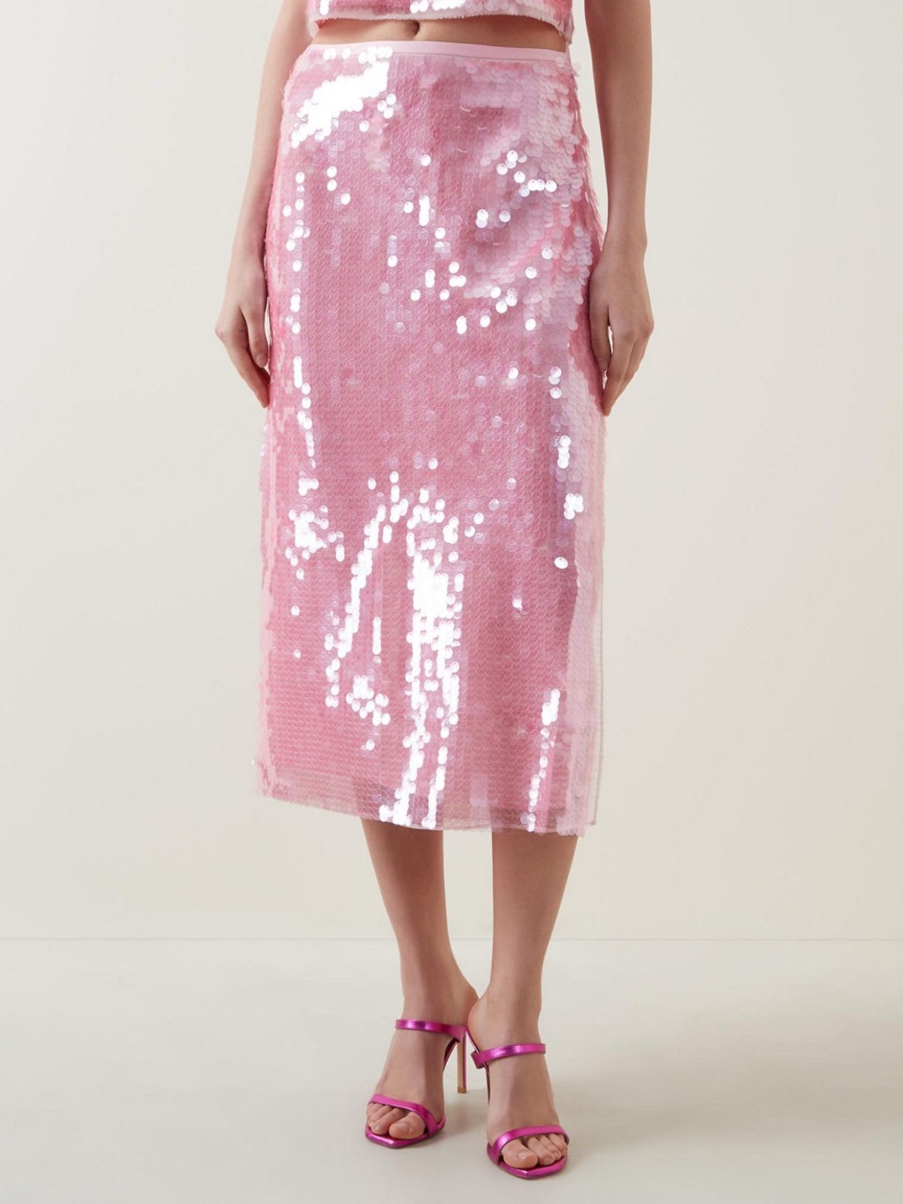 LoveShackFancy Pink Sequin Midi Skirt